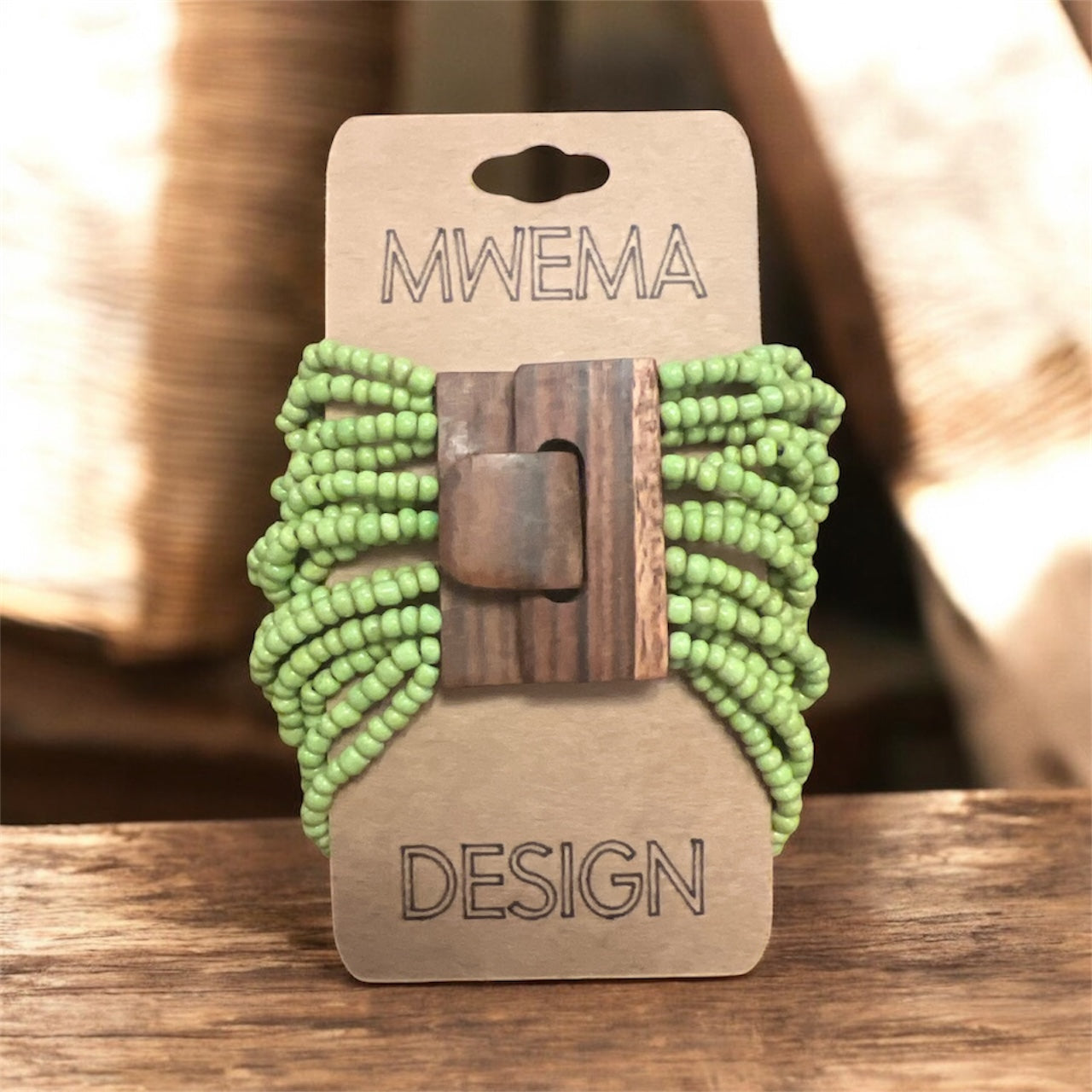 Green Wood-Clasp Beaded Bracelet – Natural Handmade Boho Beaded Style