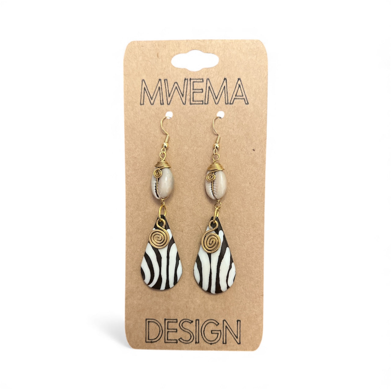 Zebra Teardrop Shell Earrings – African-Inspired Handmade