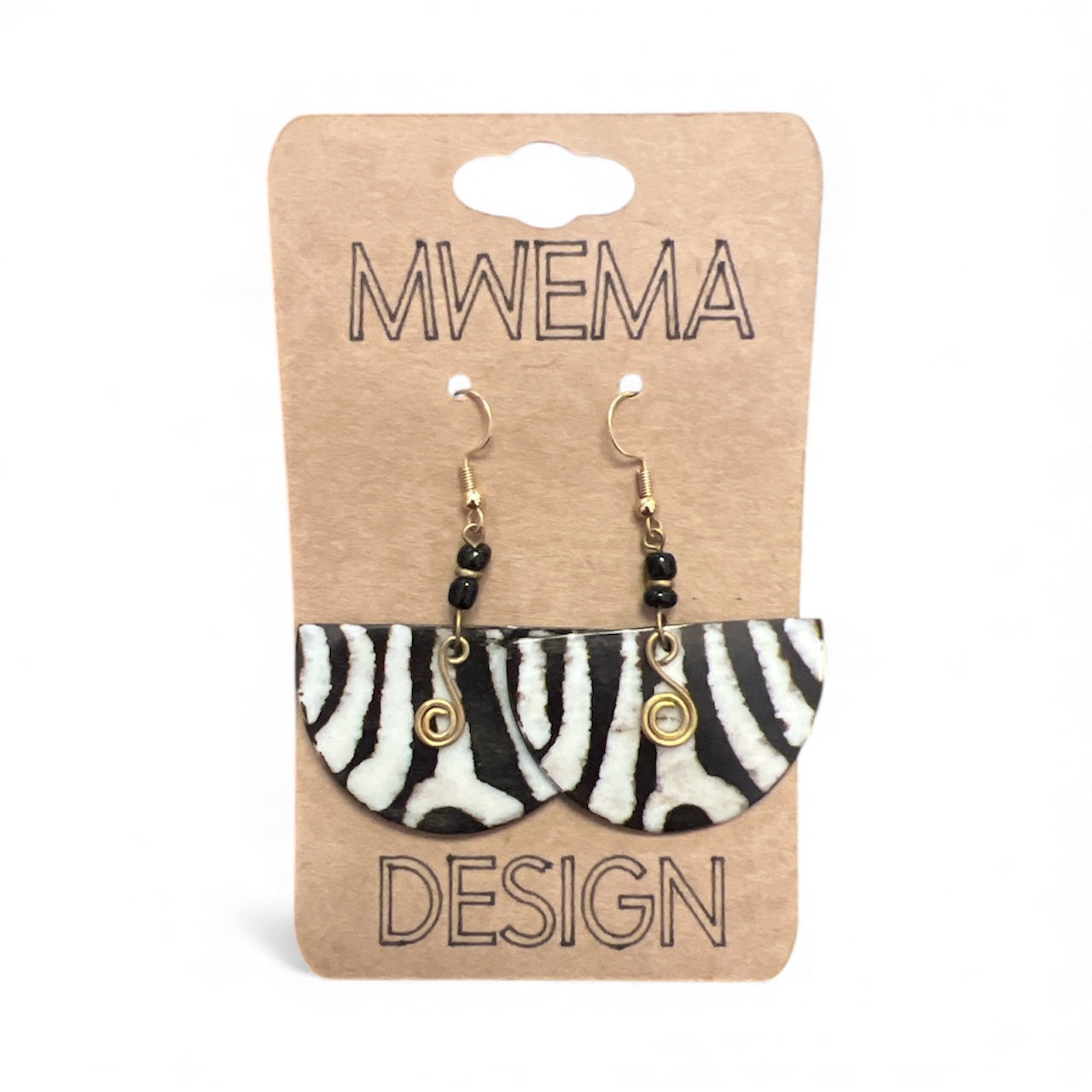 Zebra Half-Circle Earrings With Small Beads- African Savannah Inspired