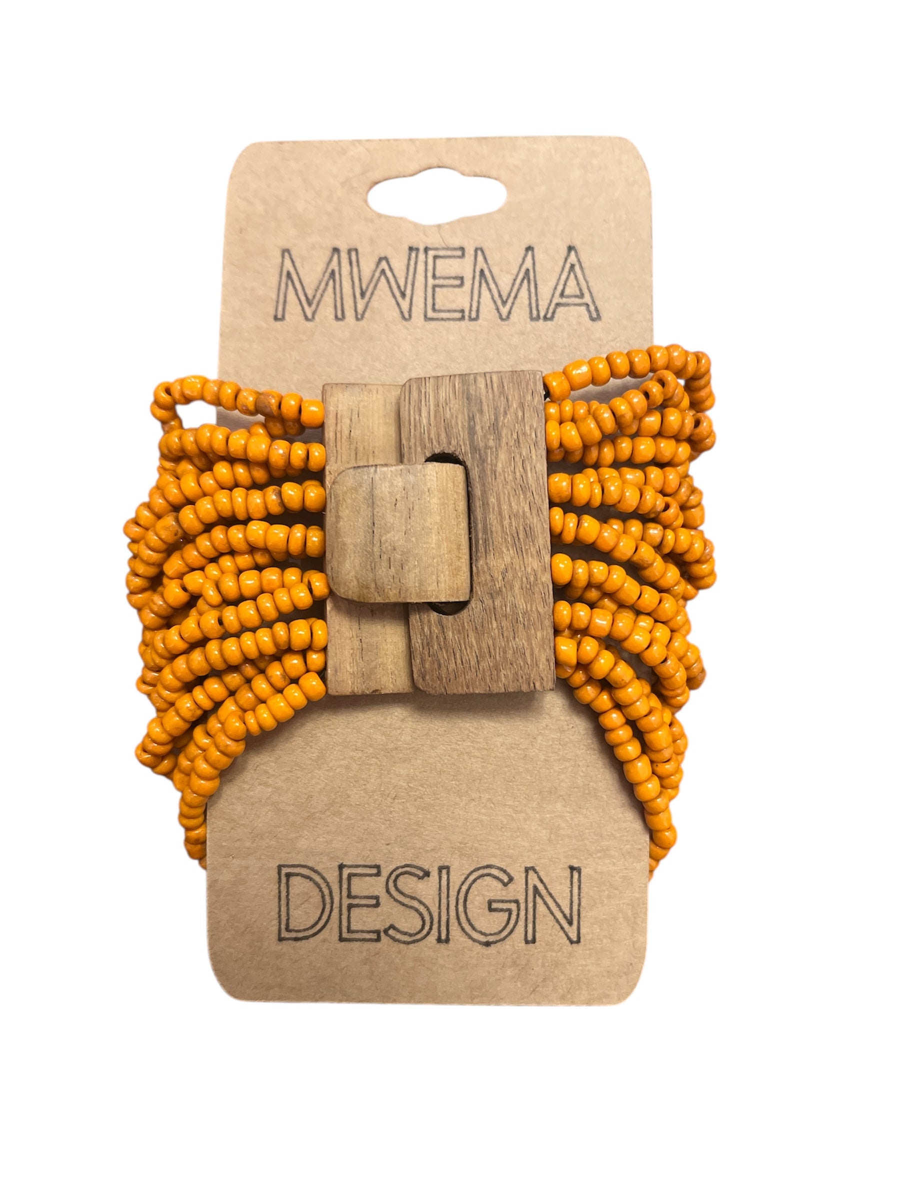 Orange Wood-Clasp Beaded Bracelet – Natural Handmade Boho Beaded Style