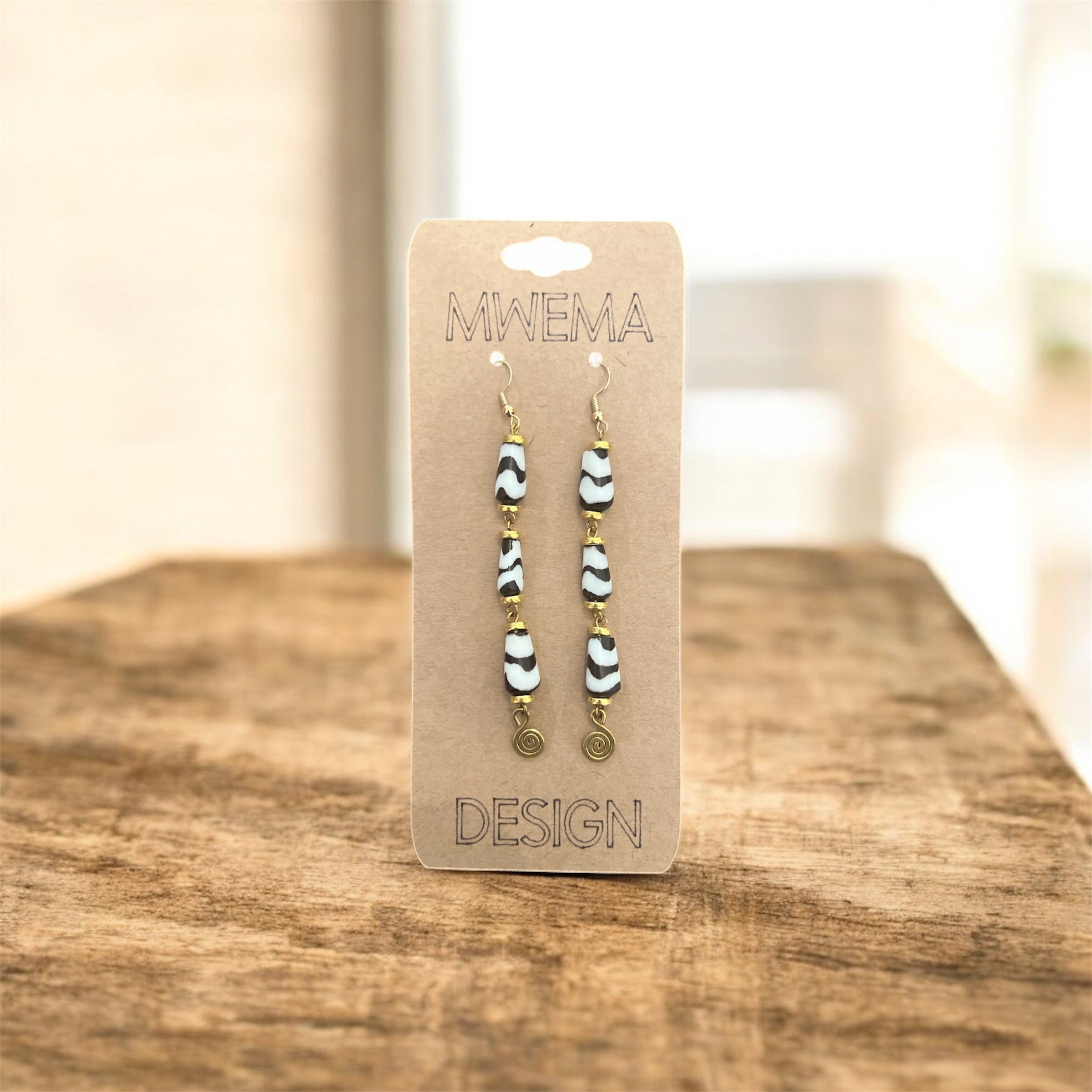 Zebra Spiral Cascade Long Dangles - Boho Artisanal