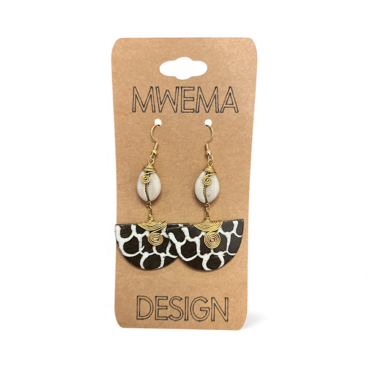 Giraffe Half-Circle with Shell Earrings – African Pattern