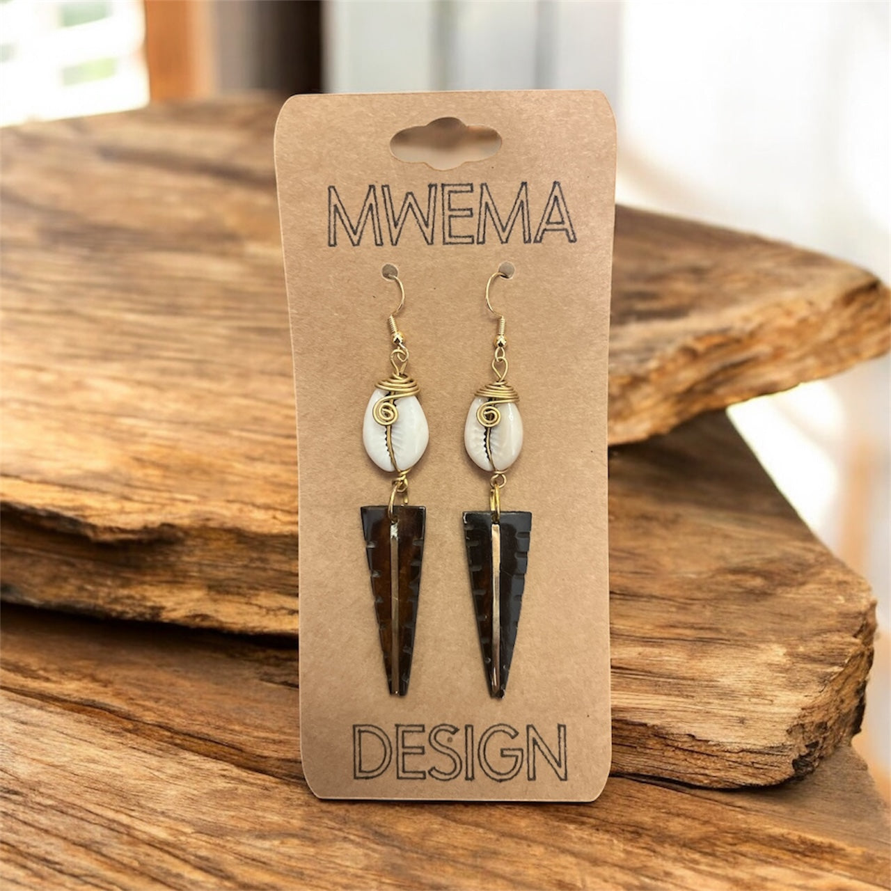 Wood Triangle Shell Earrings – Boho Natural Wood Jewelry