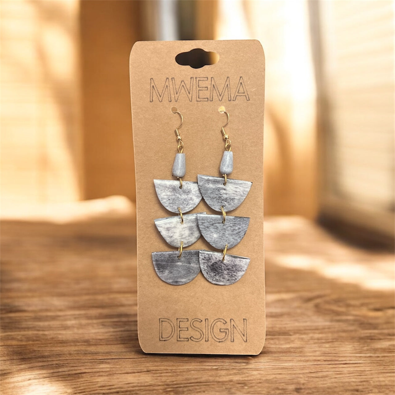 Lake Mist Tiered Half-Circle Earrings – Boho Marbleized