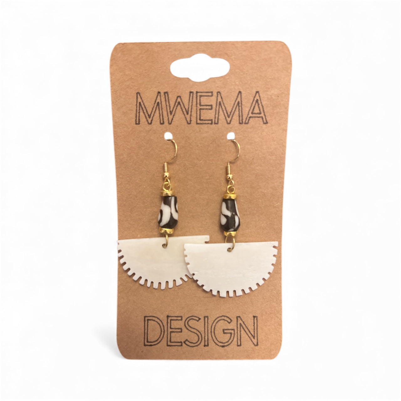 Sawtooth Half-Circle Zebra Earrings – Geometric Wood Design