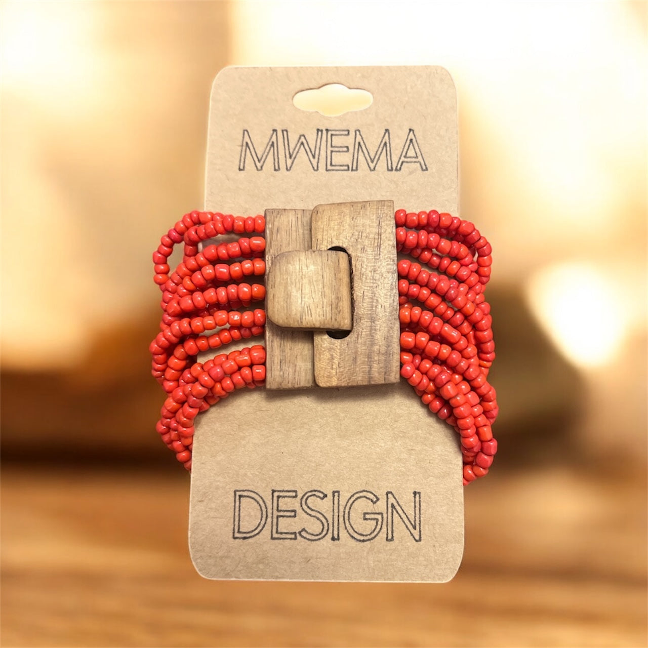 Red Wood-Clasp Beaded Bracelet – Natural Handmade Boho Beaded Style