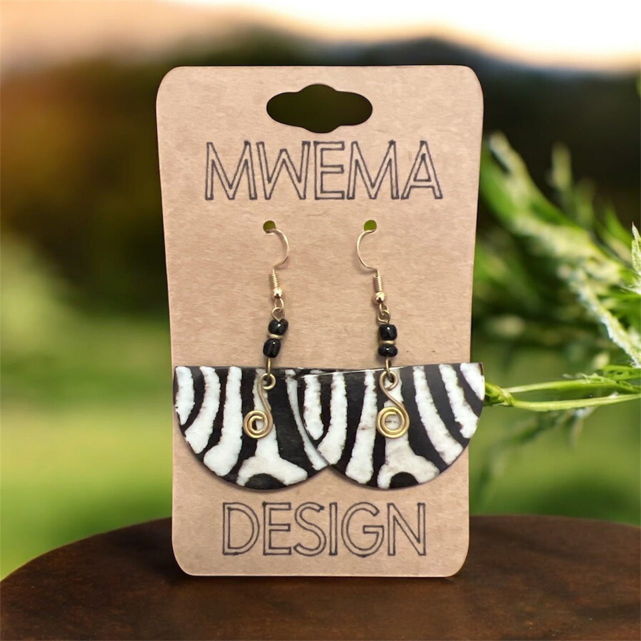 Zebra Half-Circle Earrings With Small Beads- African Savannah Inspired
