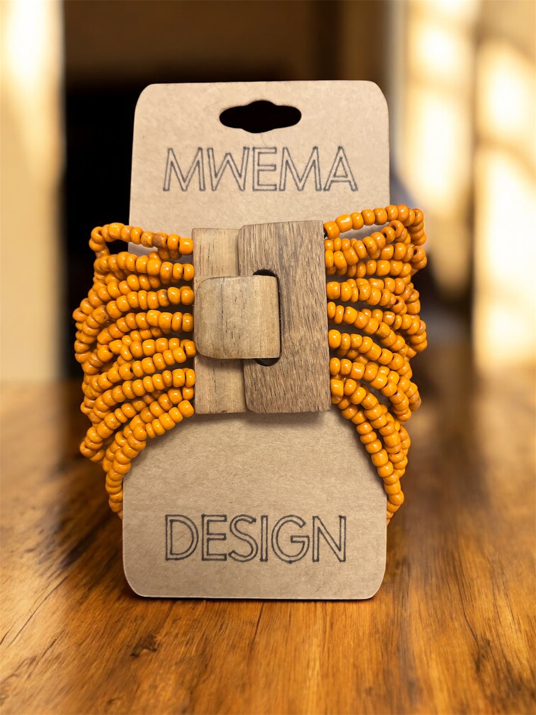 Orange Wood-Clasp Beaded Bracelet – Natural Handmade Boho Beaded Style