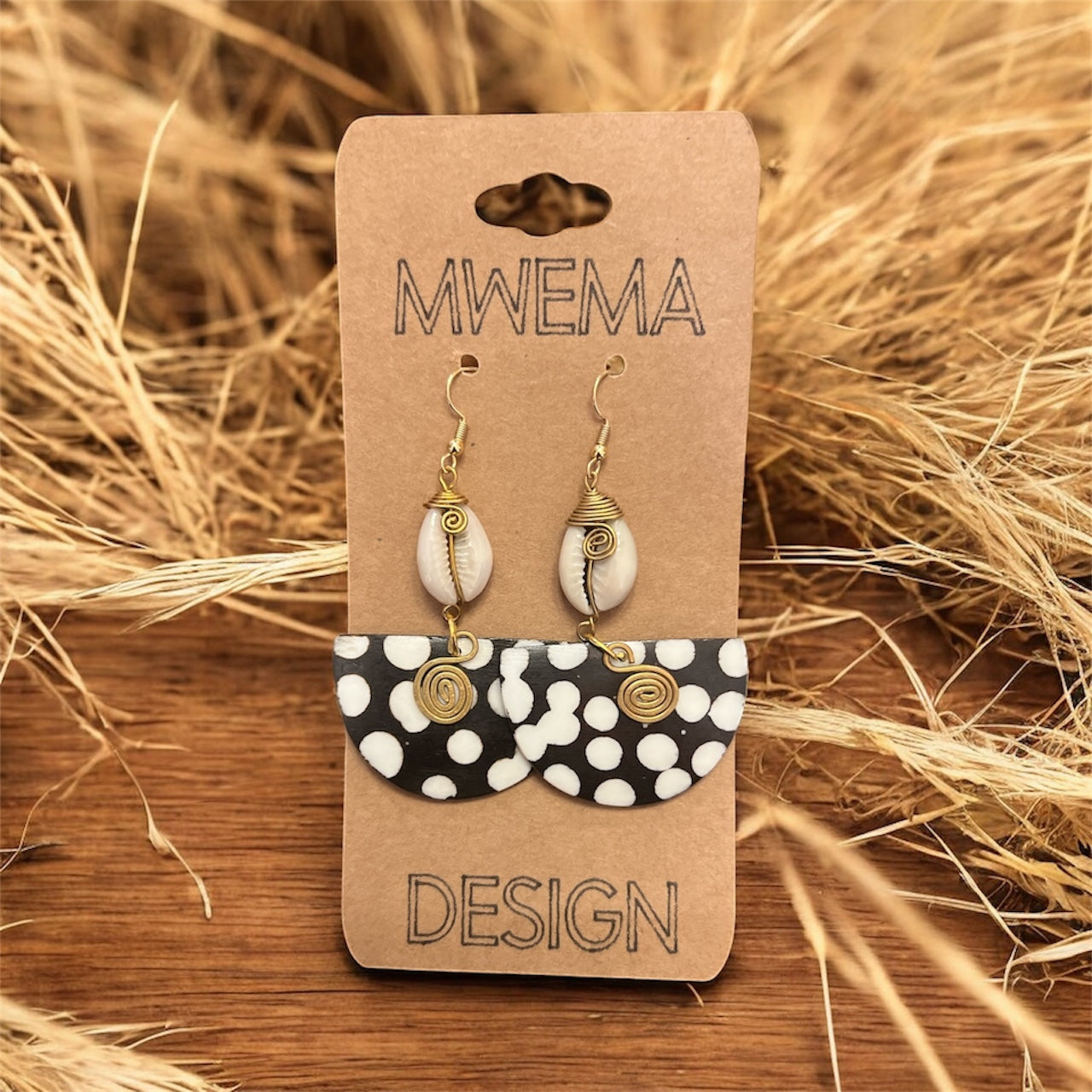 Guinea Fowl Half-Circle with Shell Earrings – Artisan with Shell