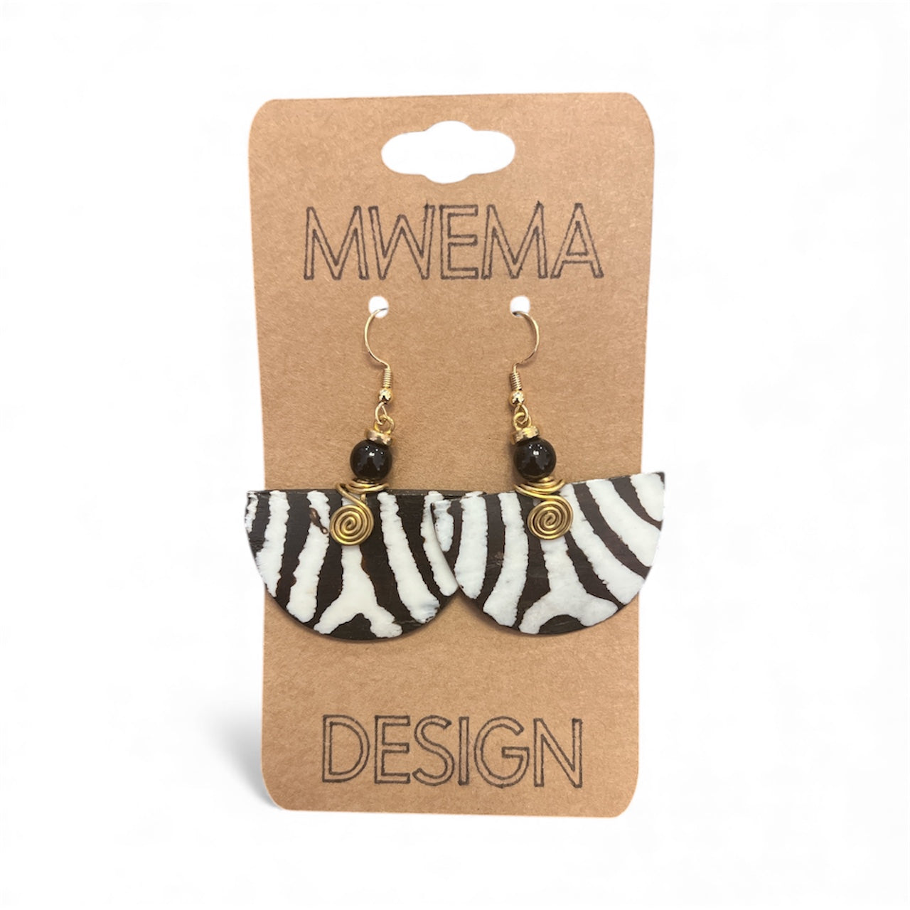 Zebra Half-Circle Earrings With Large Beads  – Bold Pattern