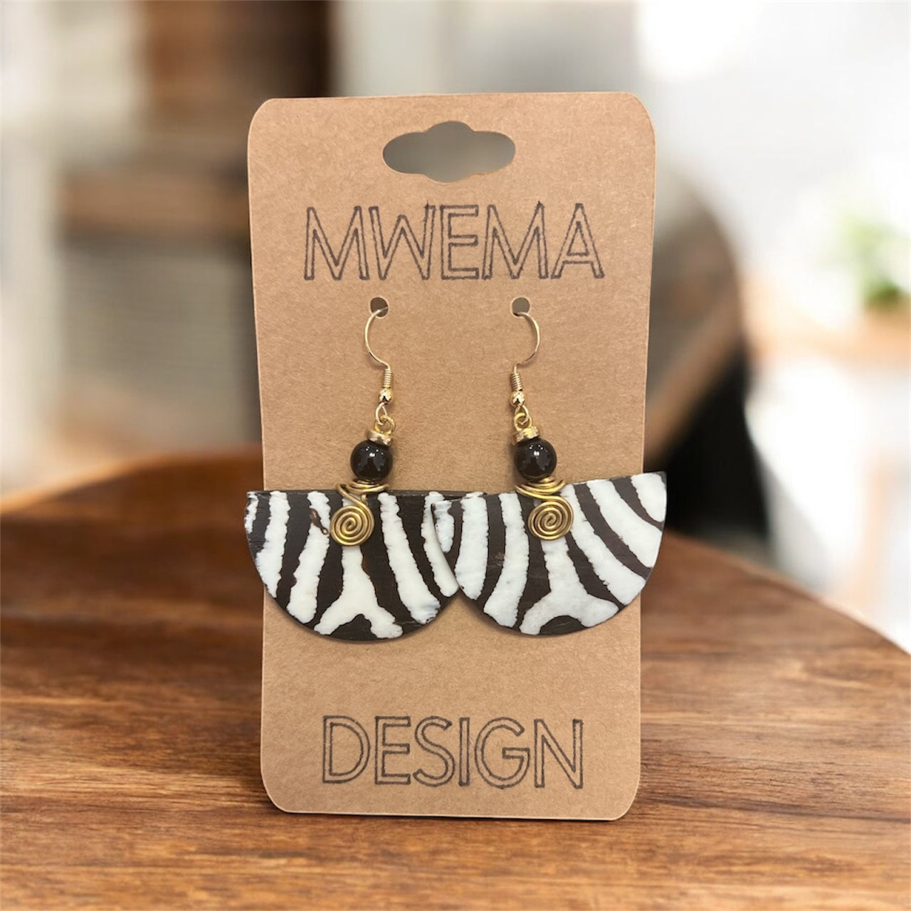 Zebra Half-Circle Earrings With Large Beads  – Bold Pattern