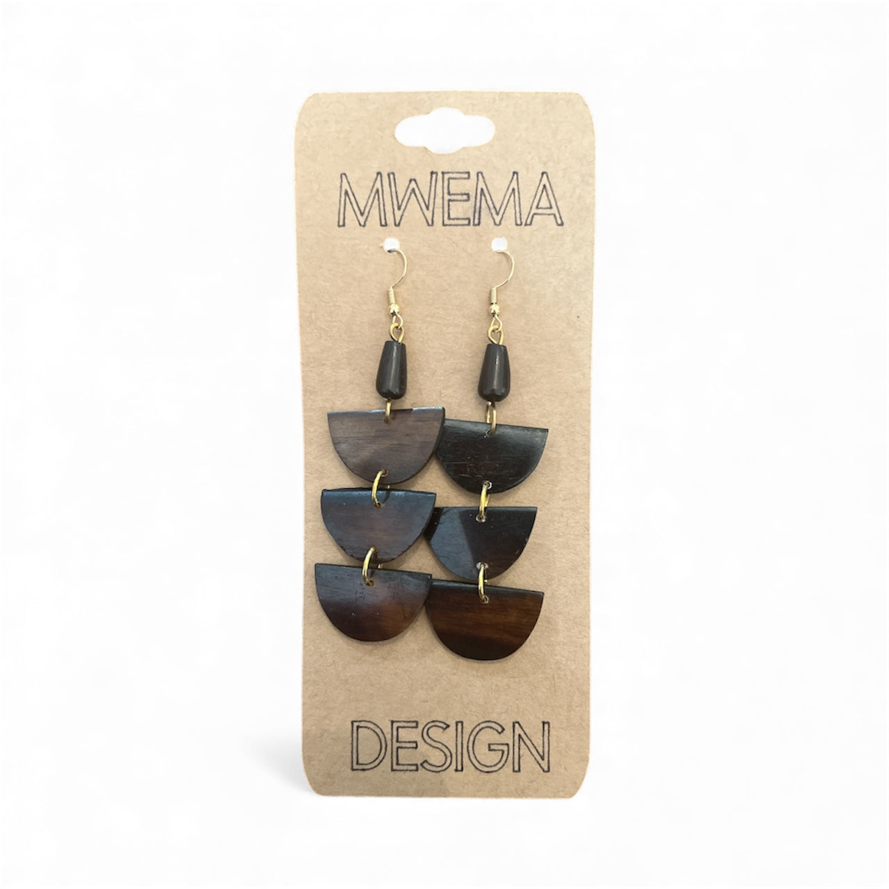 Tiered Wood Half-Long Circle Earrings – Natural Layered Style