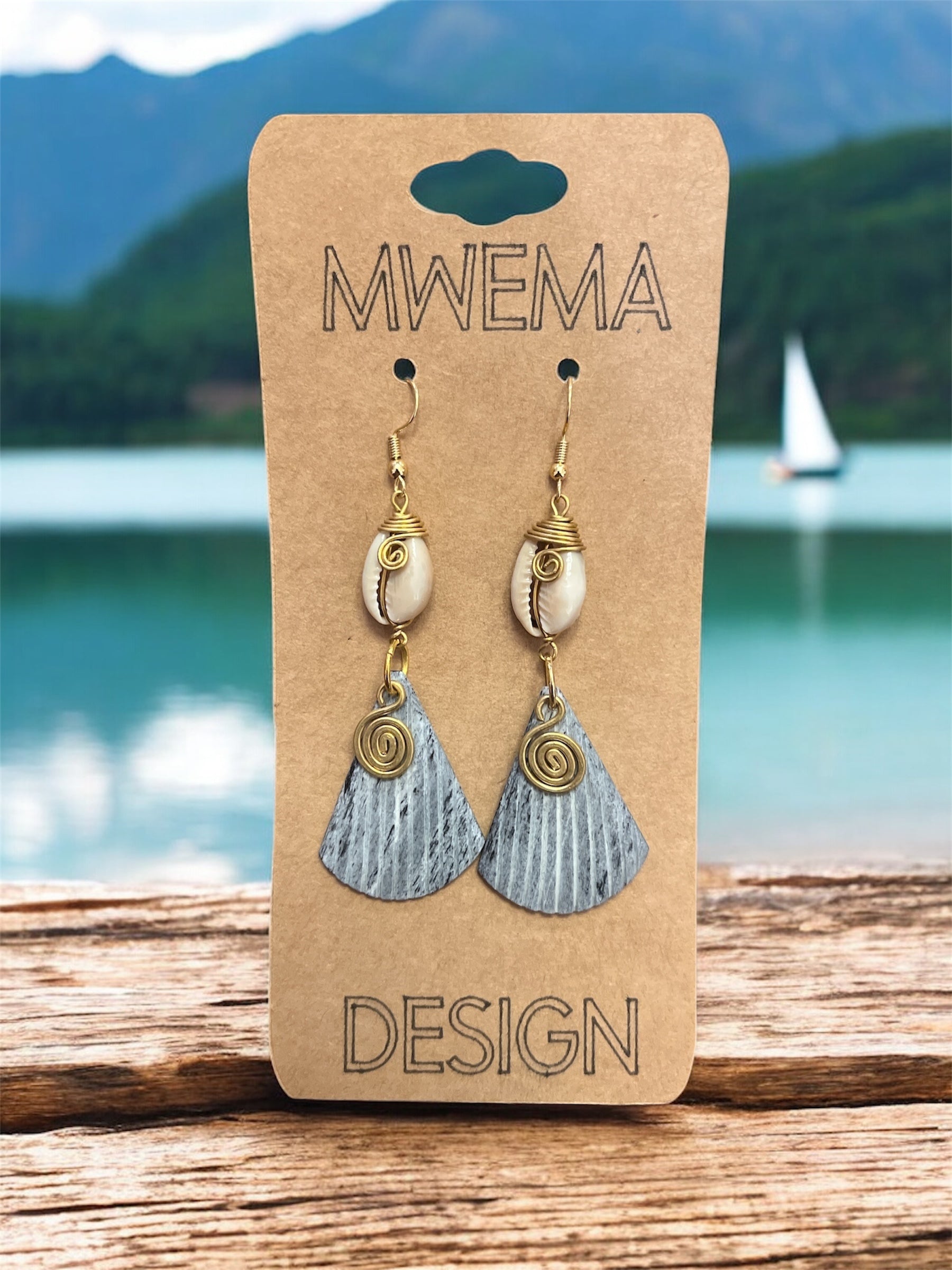 Lake Mist Marbleized with Shell Earrings – Soft Marbleized Dangles
