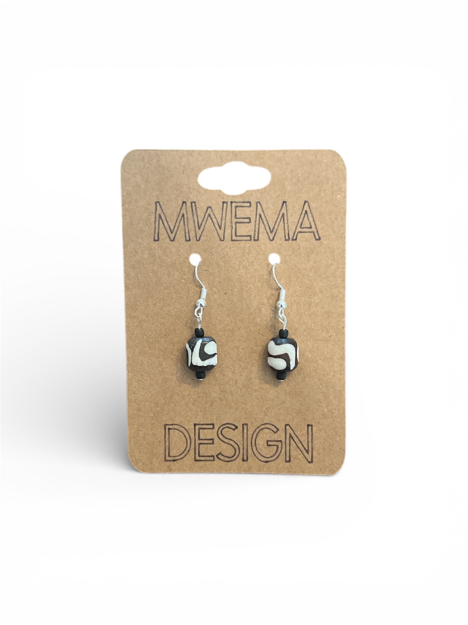 Savanna Rhythm Beaded Earrings Silver – Black & White Zebra Beads