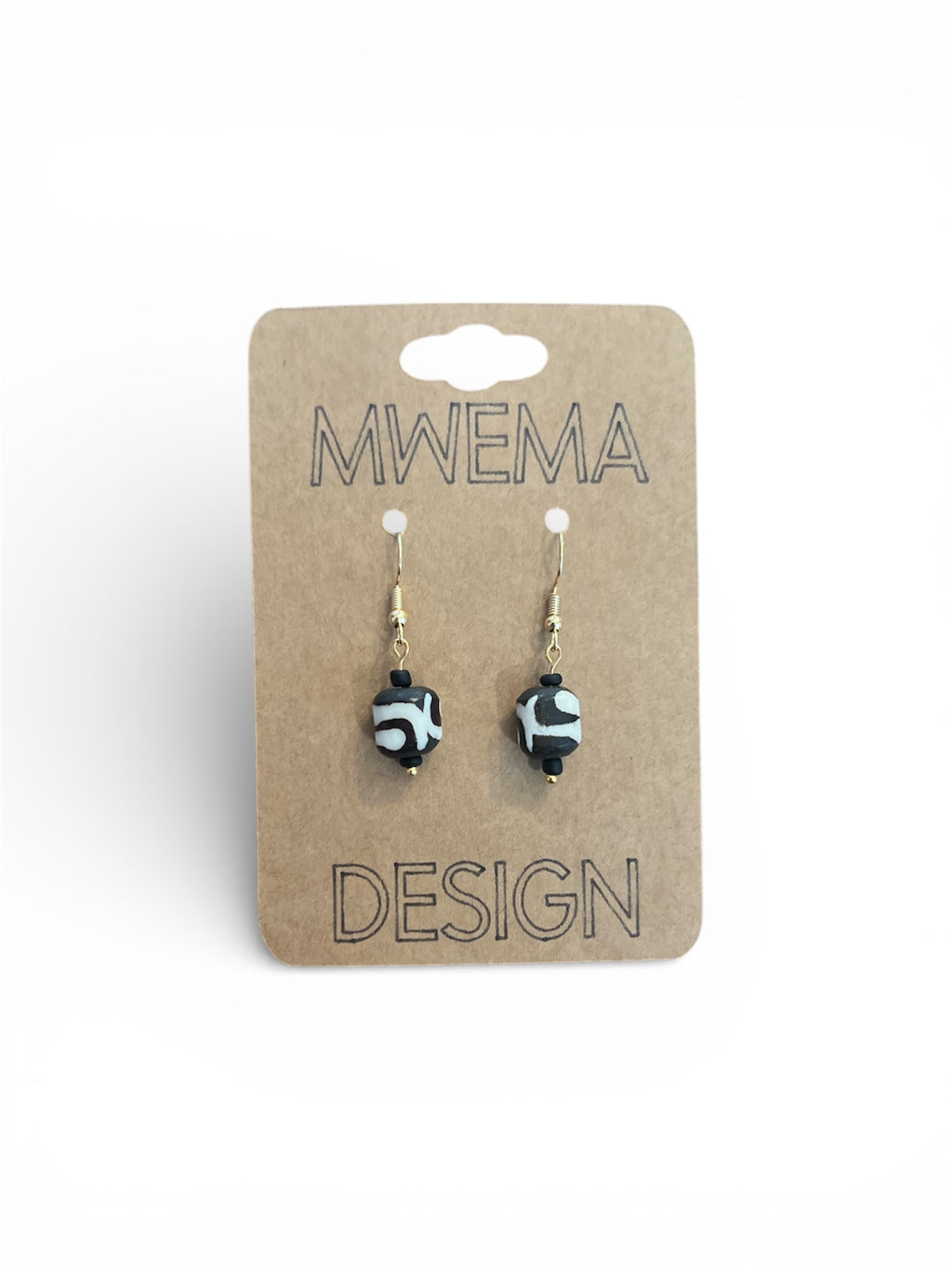 Savanna Rhythm Beaded Earrings Gold – Black & White Zebra Beads